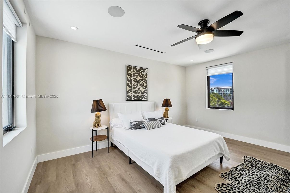 Bedroom, Interior, Recessed Lighting, Wood Texture Flooring