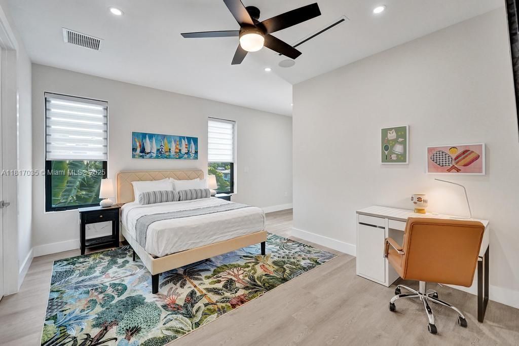 Bedroom, Home Office, Interior, Recessed Lighting, Wood Texture Flooring