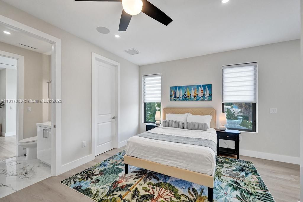 Bedroom, Interior, Marble, Recessed Lighting, Wood Texture Flooring