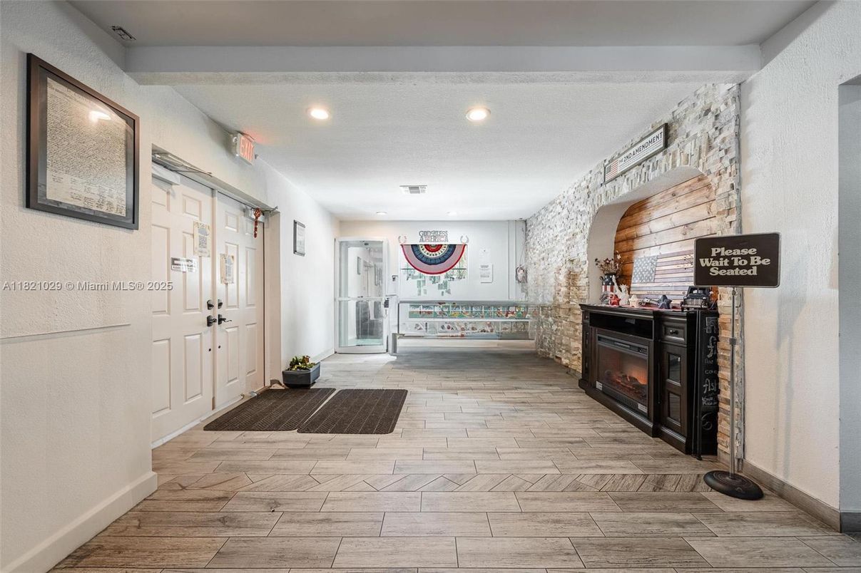 Fireplace, Interior, Recessed Lighting, Wood Texture Flooring