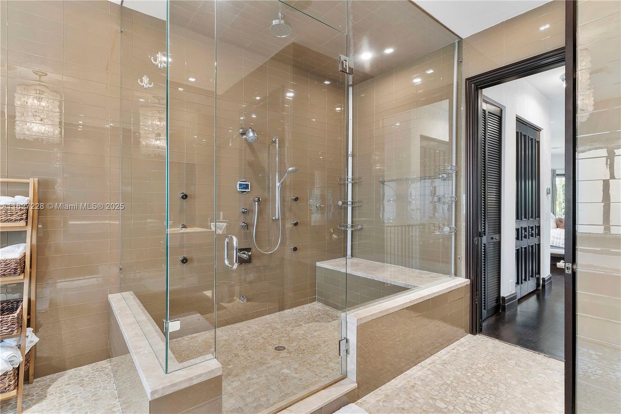 Bathroom, Glass Shower, Interior, Recessed Lighting, Wood Texture Flooring