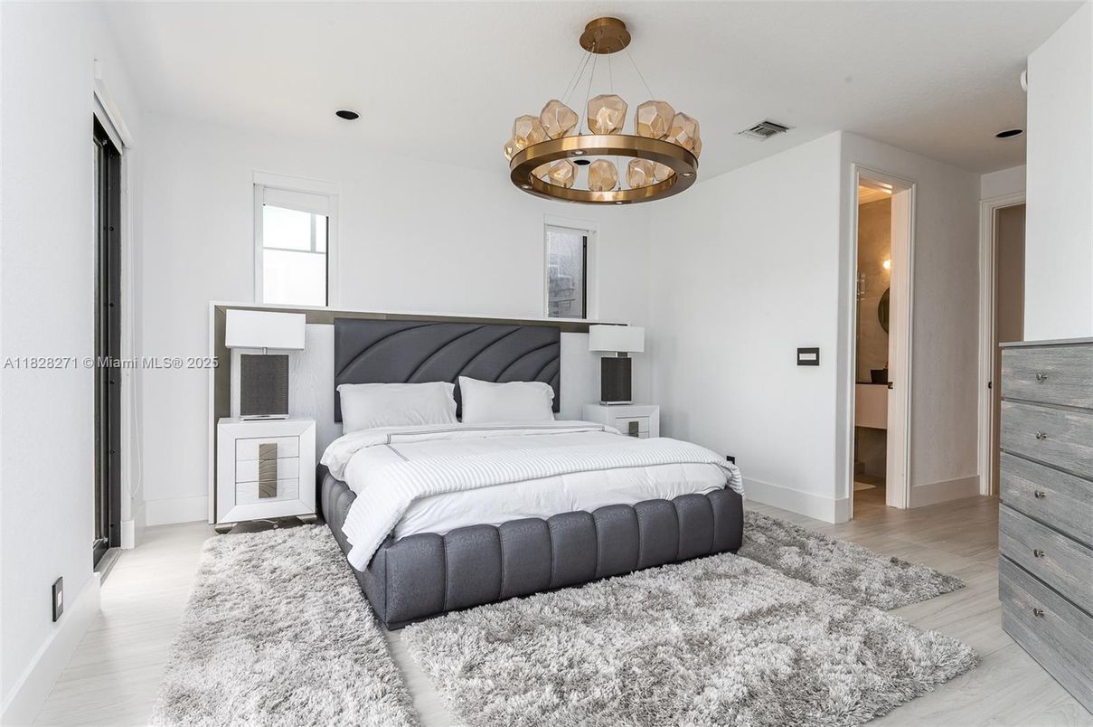 Bedroom, Chandelier, Interior, Pendant Lights, Wood Texture Flooring