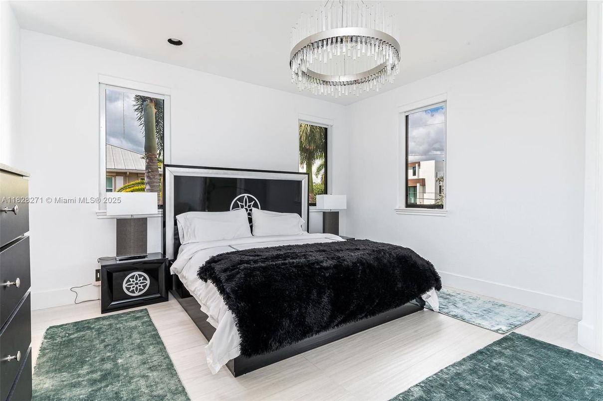 Bedroom, Chandelier, Interior, Wood Texture Flooring