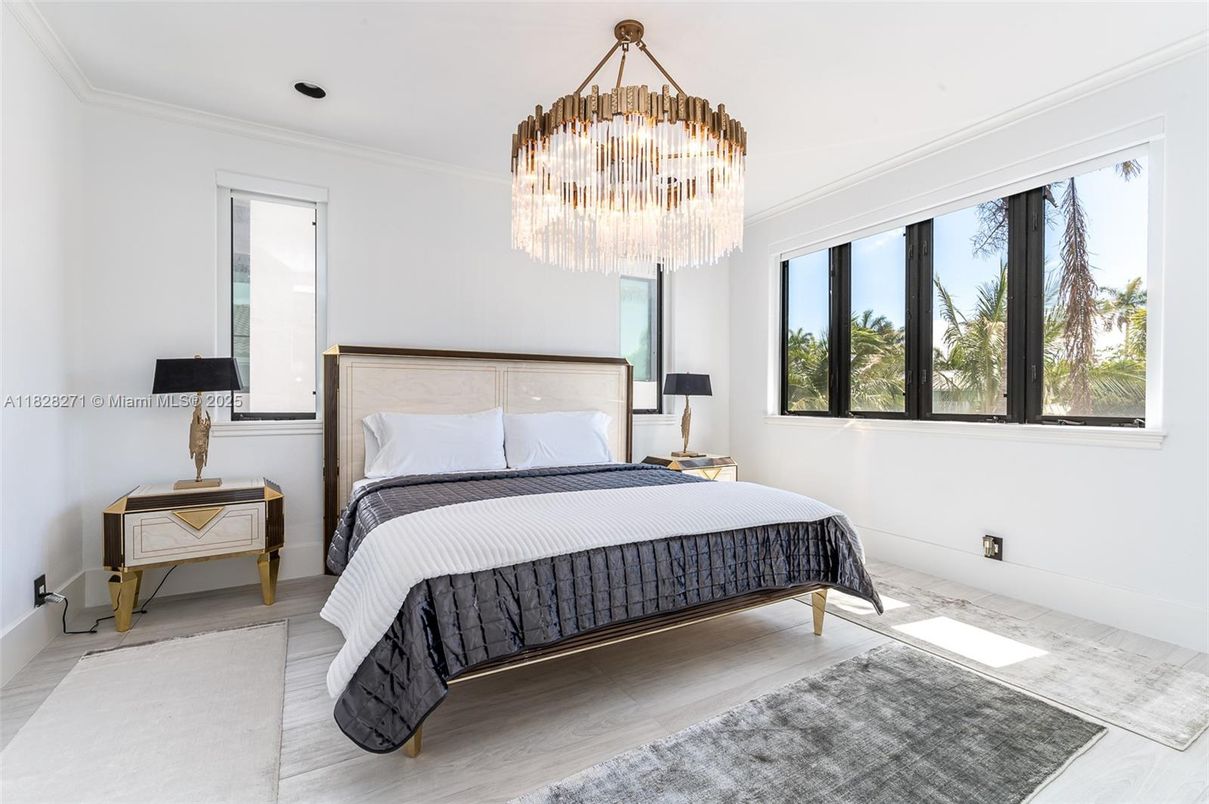 Bedroom, Chandelier, Interior, Wood Texture Flooring