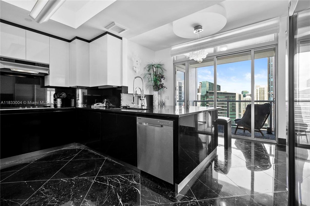 Chandelier, Interior, Kitchen, Marble, Stainless Steel Appliances, Water