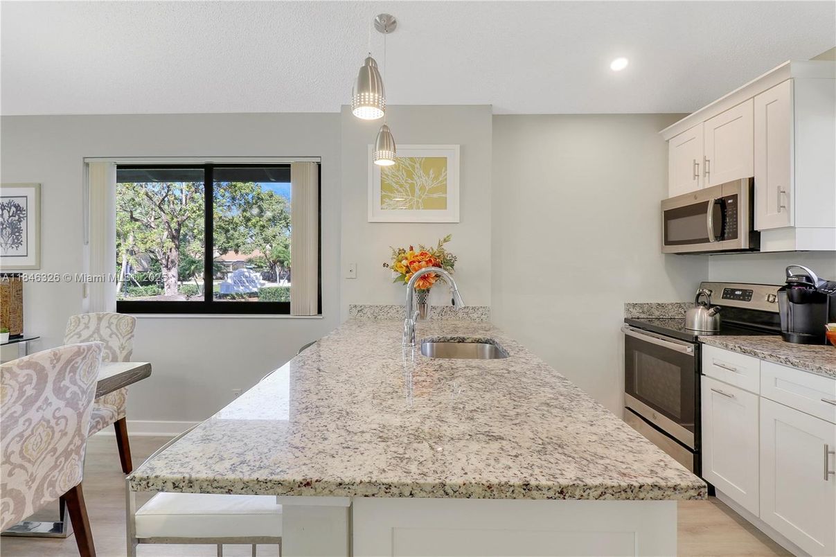 Interior, Kitchen, Pendant Lights, Recessed Lighting, Wood Texture Flooring