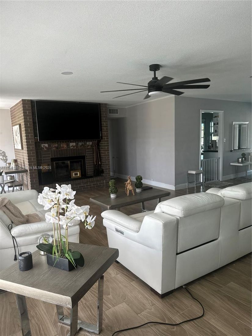 Fireplace, Interior, Living room, Stone Walls, Wood Texture Flooring