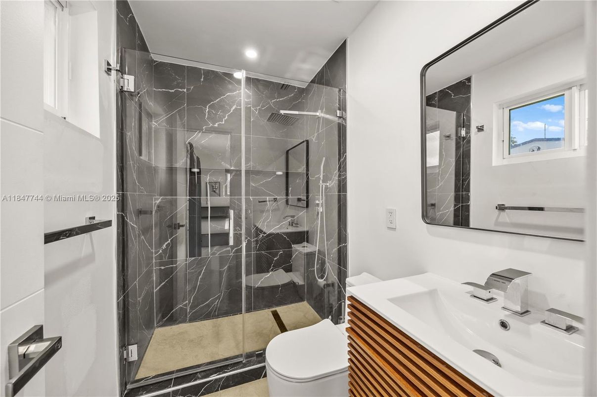 Bathroom, Glass Shower, Interior, Marble Walls, Recessed Lighting