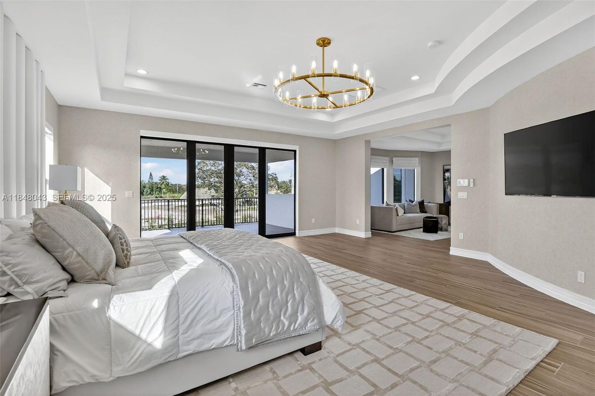 Bedroom, Interior, Pendant Lights, Recessed Lighting, Wood Texture Flooring