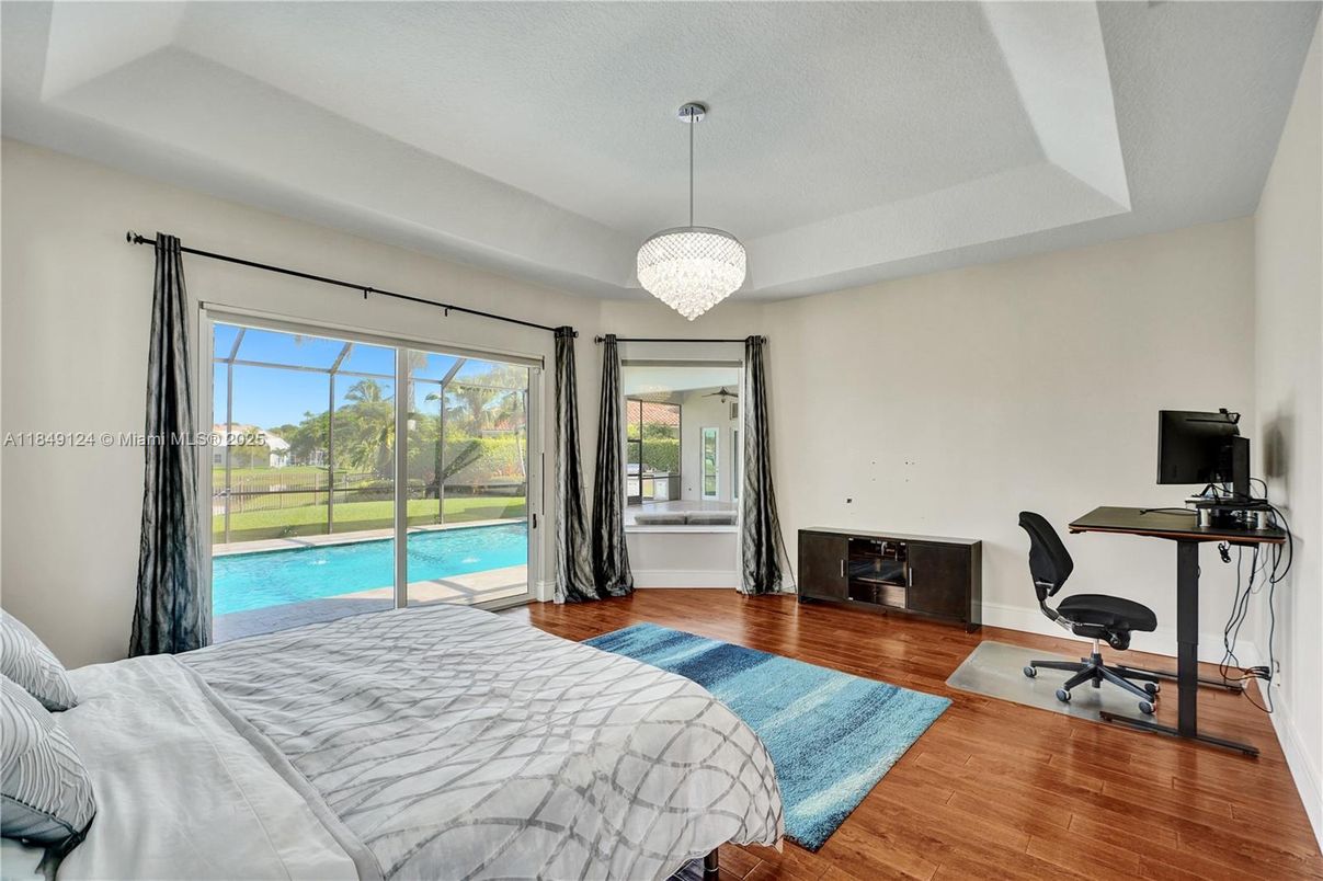 Bedroom, Chandelier, Home Office, Interior, Pendant Lights, Water, Wood Texture Flooring