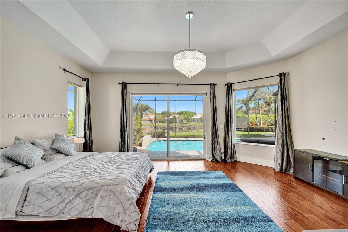 Bedroom, Chandelier, Interior, Pendant Lights, Wood Texture Flooring