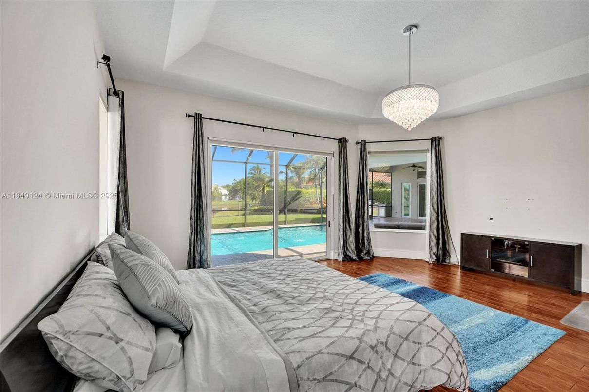 Bedroom, Chandelier, Interior, Wood Texture Flooring