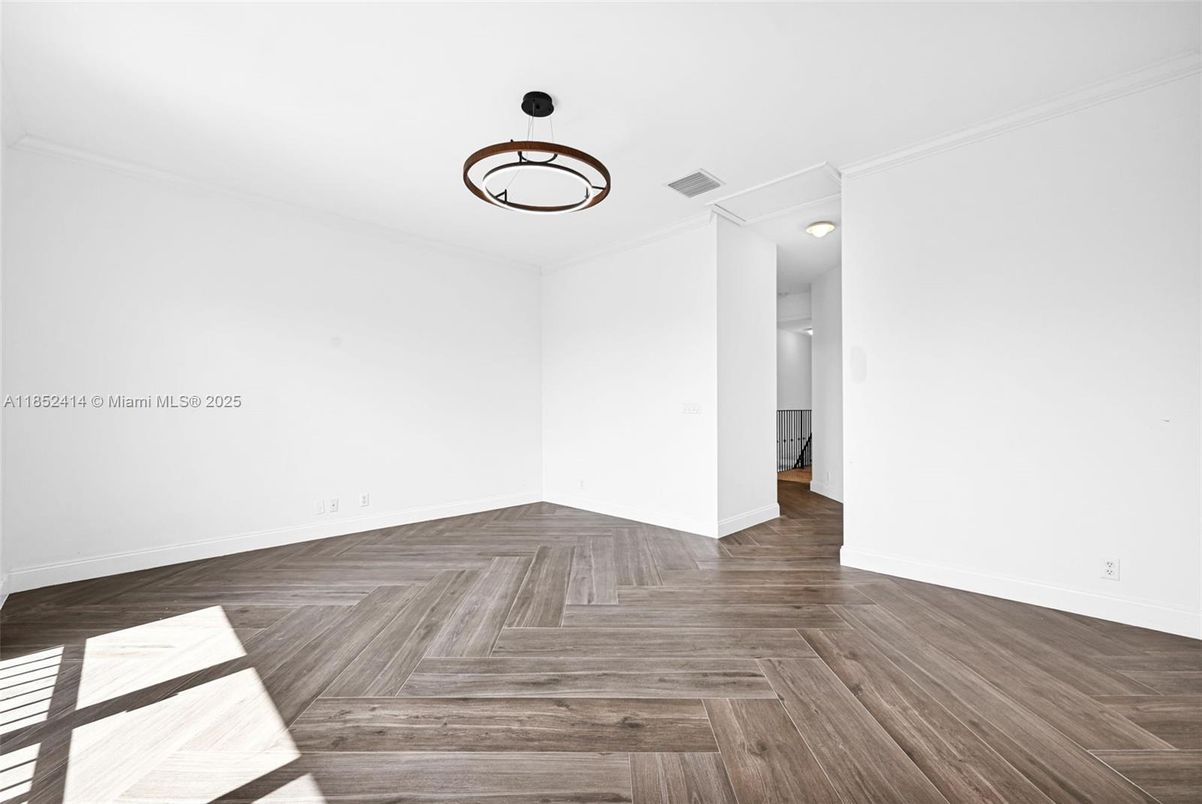 Empty room, Interior, Pendant Lights, Wood Texture Flooring