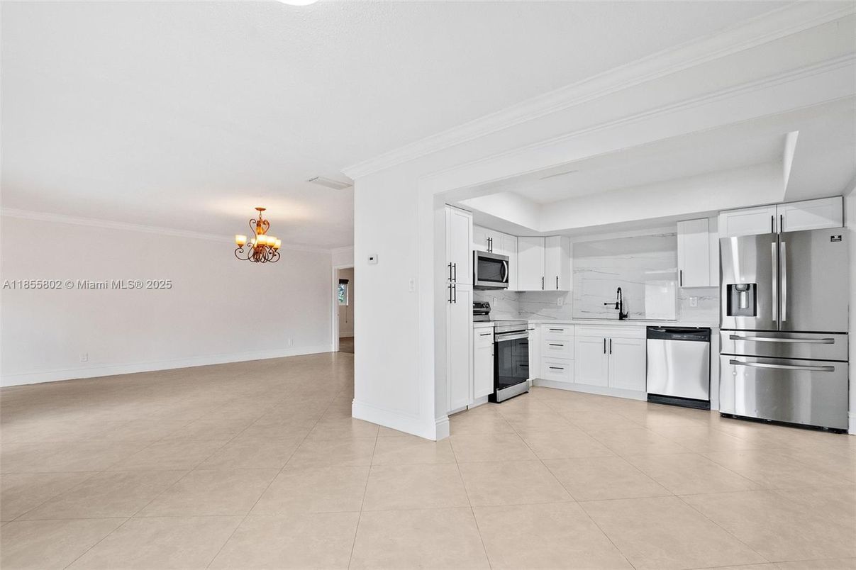 Chandelier, Interior, Kitchen, Stainless Steel Appliances
