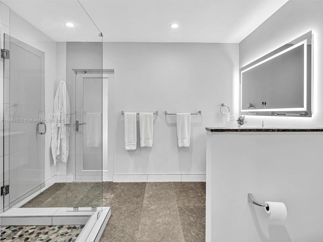 Bathroom, Glass Shower, Interior, Recessed Lighting