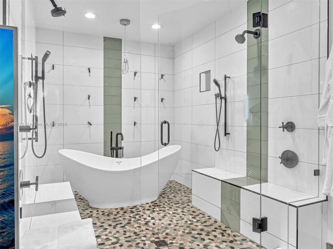 Bathroom, Free Standing Baths, Glass Shower, Interior, Recessed Lighting