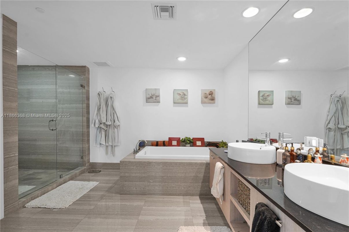 Bathroom, Dual Sink Vanities, Glass Shower, Interior, Recessed Lighting