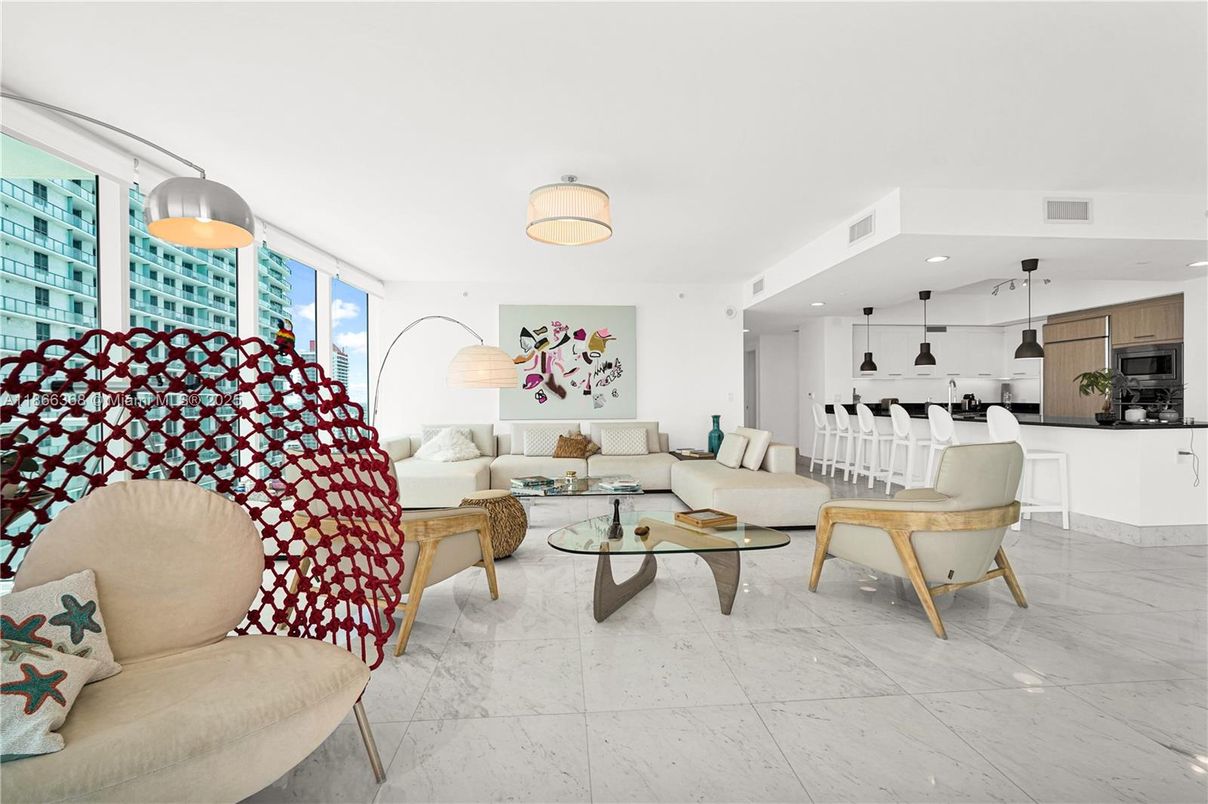 Dining room, Interior, Kitchen, Living room, Marble, Pendant Lights, Recessed Lighting