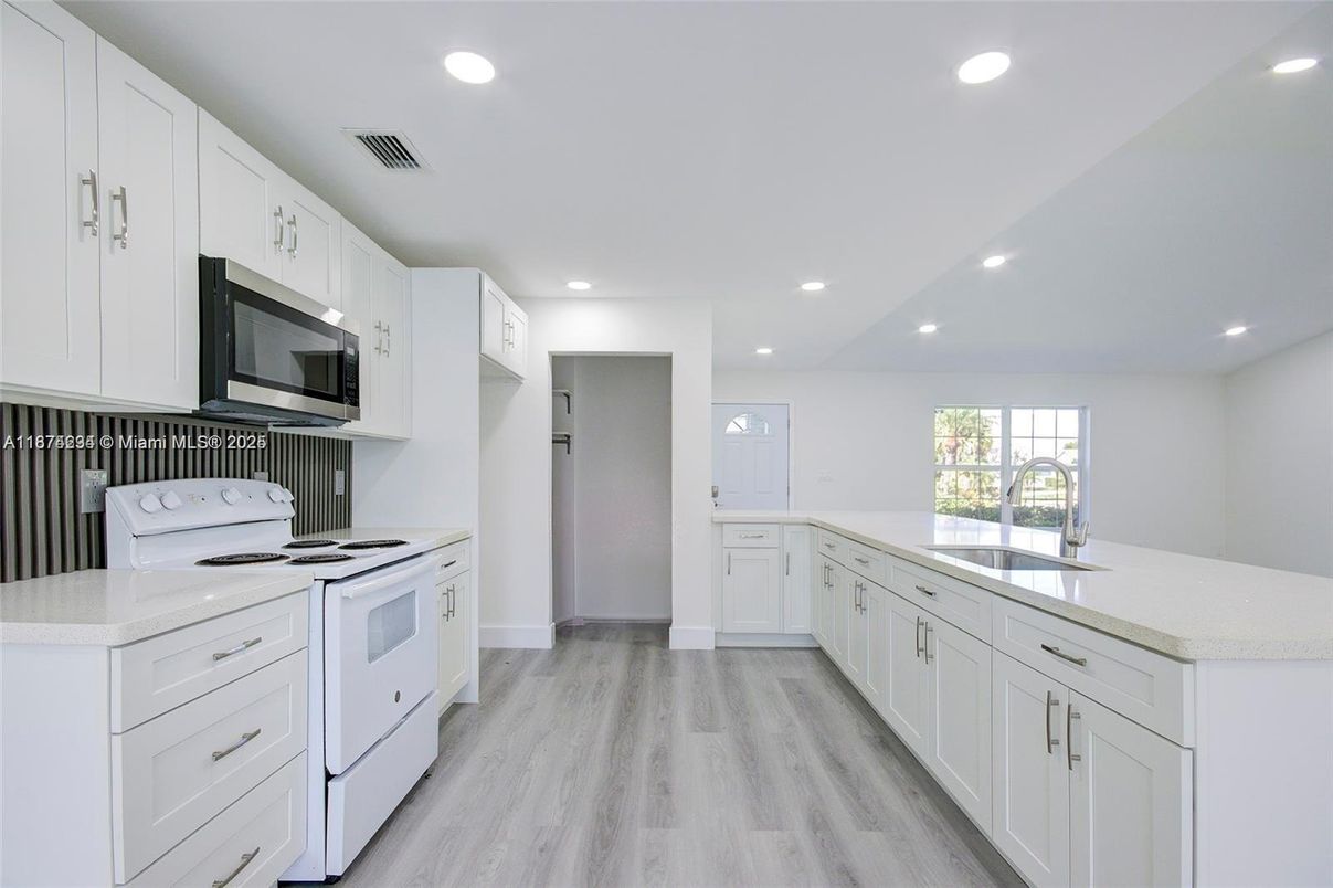 Interior, Kitchen, Recessed Lighting, Wood Texture Flooring