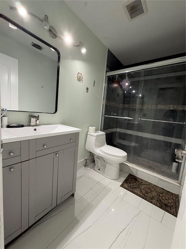 Bathroom, Glass Shower, Interior, Marble, Recessed Lighting