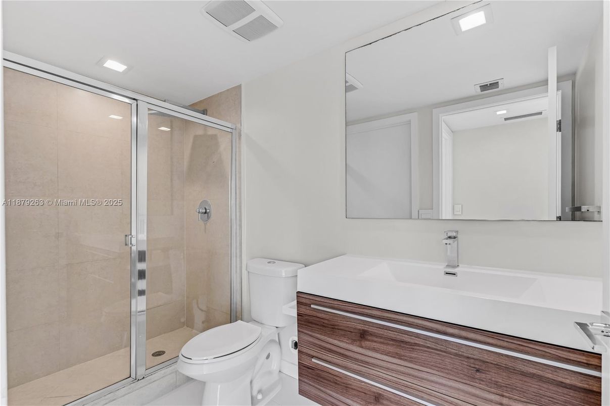 Bathroom, Glass Shower, Interior, Recessed Lighting