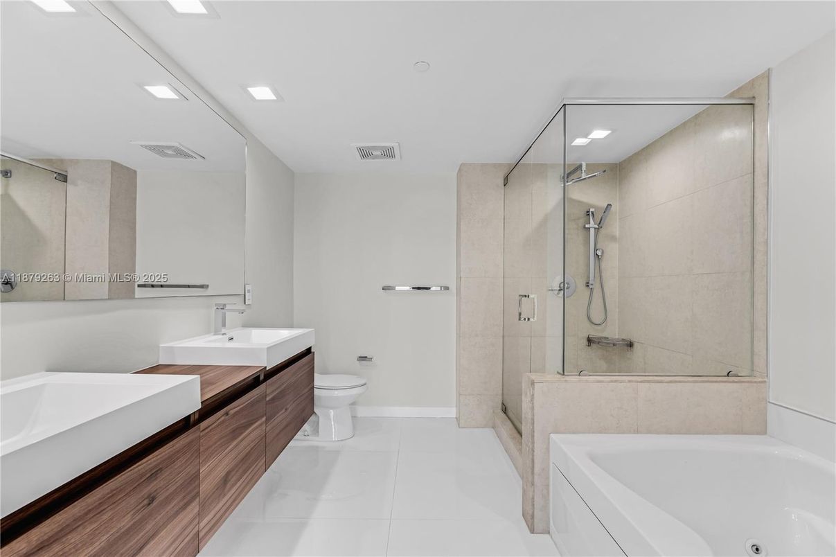 Bathroom, Dual Sink Vanities, Glass Shower, Interior, Recessed Lighting