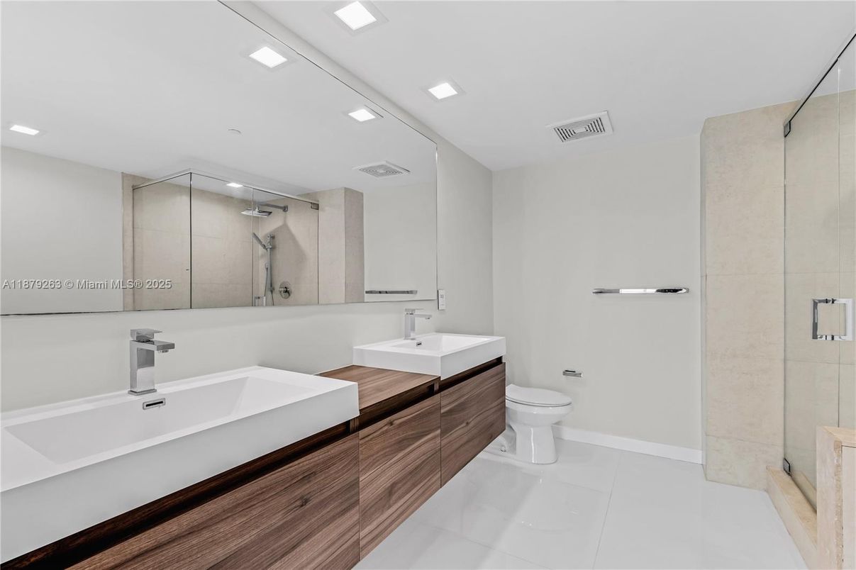Bathroom, Dual Sink Vanities, Glass Shower, Interior, Recessed Lighting