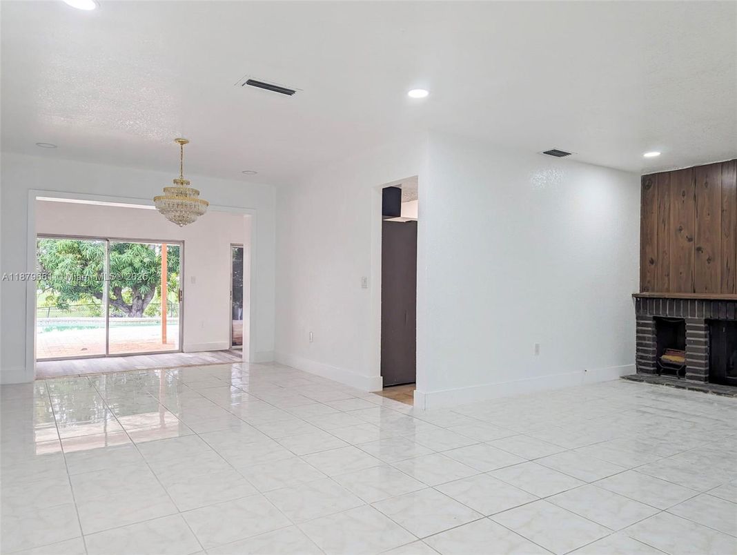 Chandelier, Empty room, Fireplace, Interior, Recessed Lighting