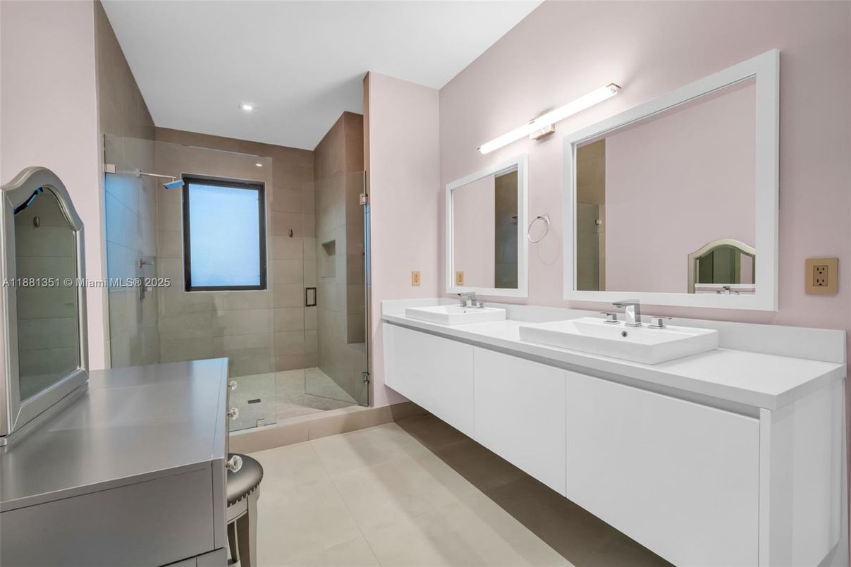 Bathroom, Dual Sink Vanities, Glass Shower, Interior, Recessed Lighting