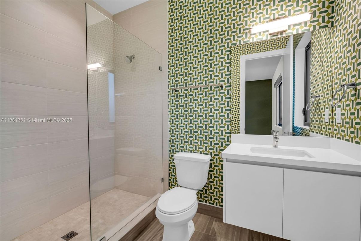 Bathroom, Glass Shower, Interior, Wood Texture Flooring