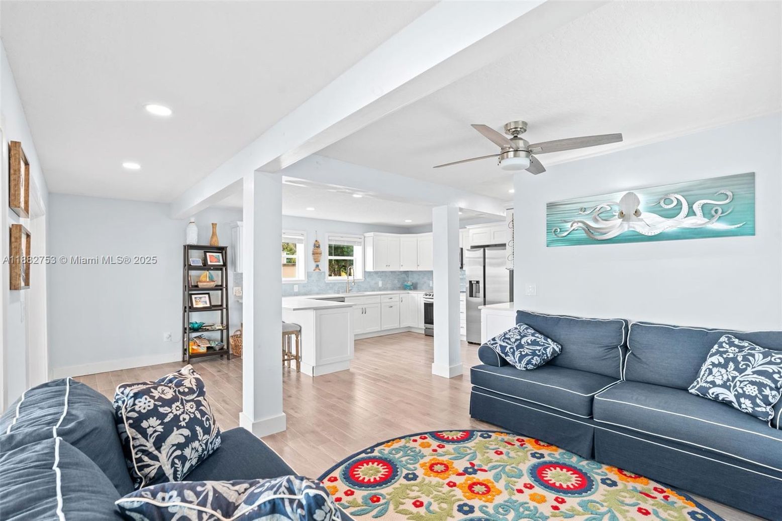 Interior, Kitchen, Living room, Recessed Lighting, Stainless Steel Appliances, Wood Texture Flooring