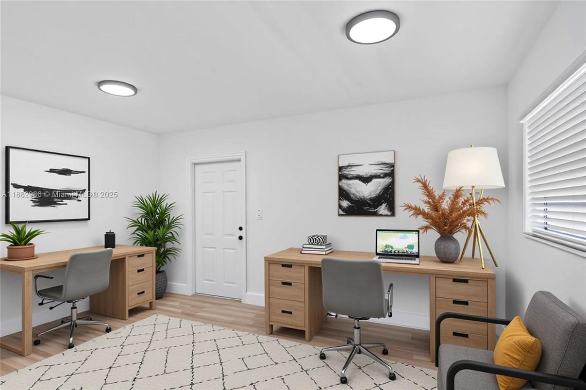 Home Office, Interior, Recessed Lighting, Wood Texture Flooring
