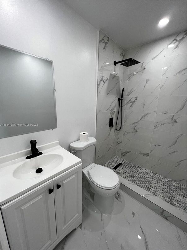 Bathroom, Glass Shower, Interior, Marble, Marble Walls, Recessed Lighting