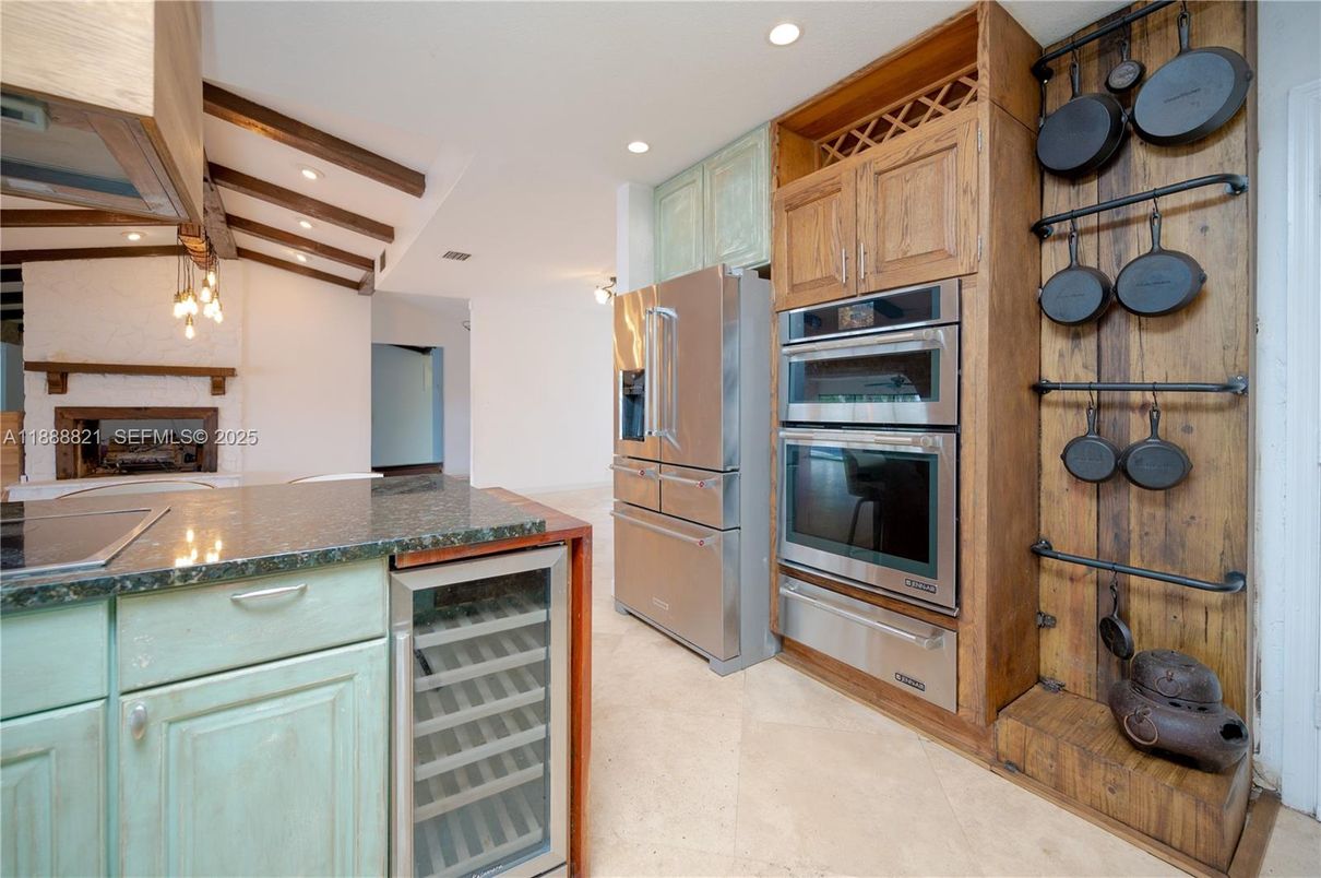 Interior, Kitchen, Pendant Lights, Recessed Lighting, Stainless Steel Appliances, Wooden Beams