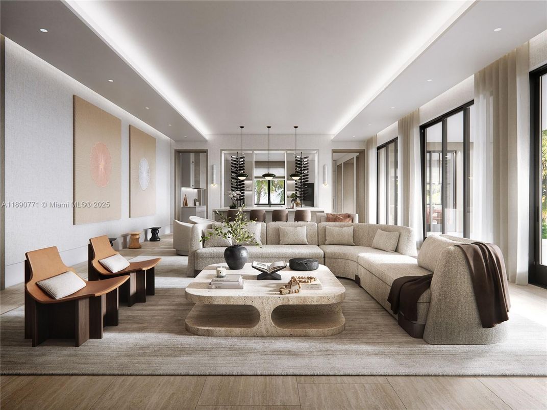 Dining room, Interior, Living room, Pendant Lights, Recessed Lighting, Wood Texture Flooring