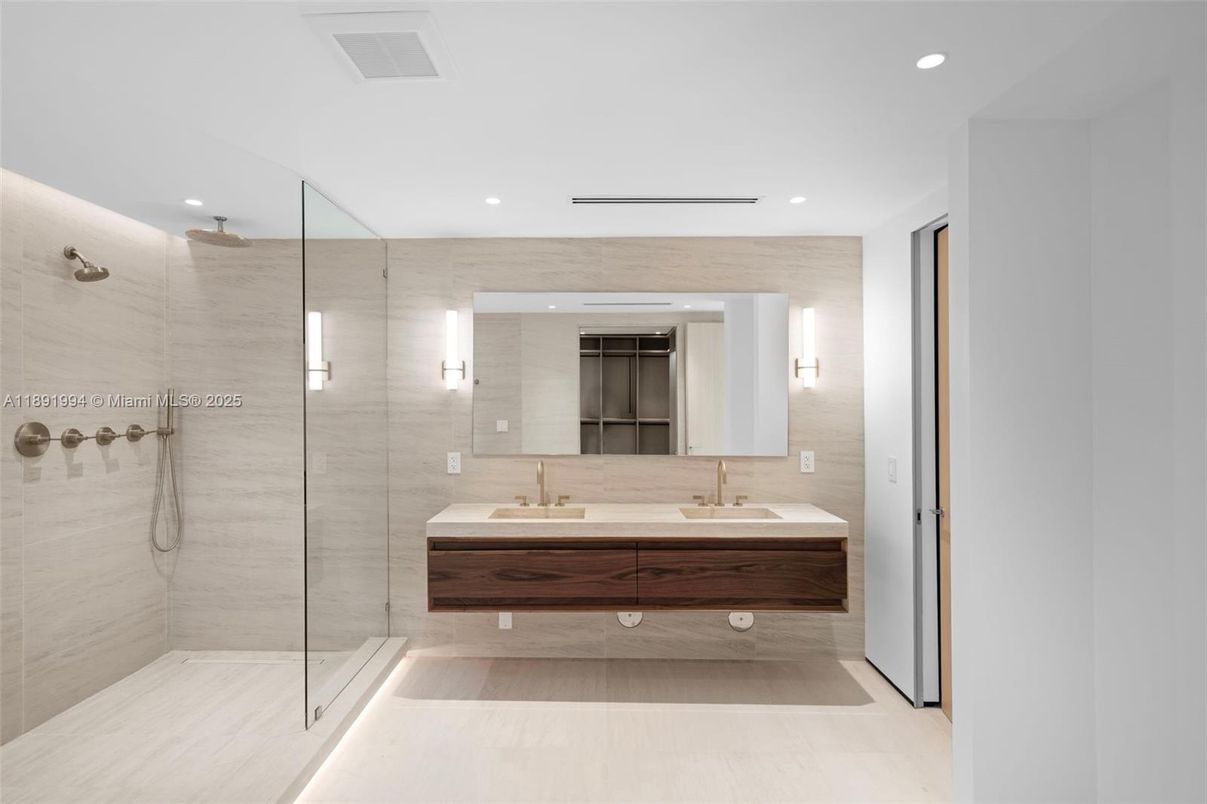 Bathroom, Dual Sink Vanities, Glass Shower, Interior, Recessed Lighting