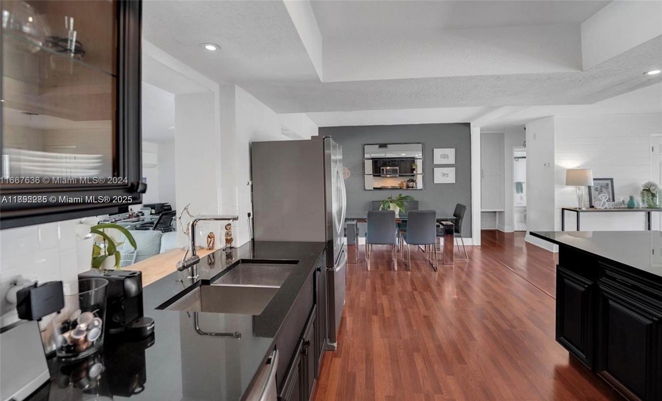 Dining room, Interior, Recessed Lighting, Wood Texture Flooring