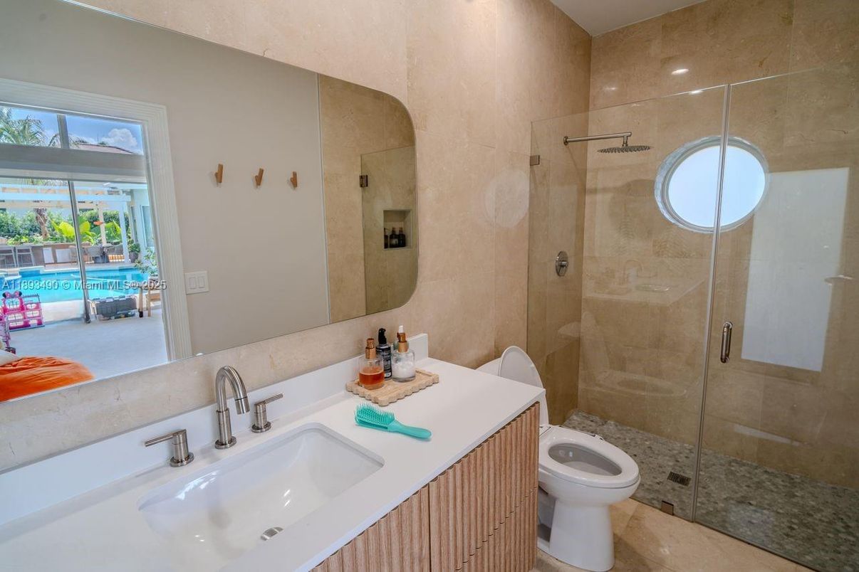 Bathroom, Glass Shower, Interior, Recessed Lighting