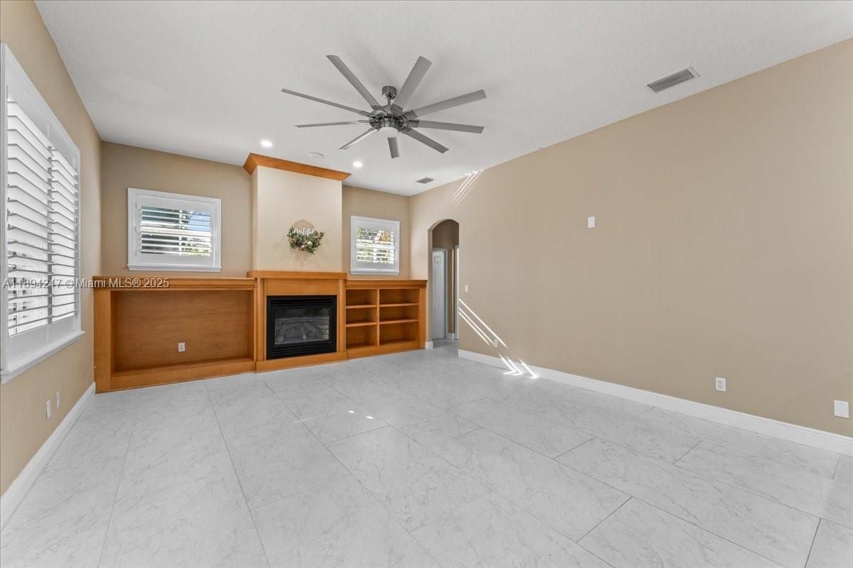 Empty room, Fireplace, Interior, Marble, Recessed Lighting
