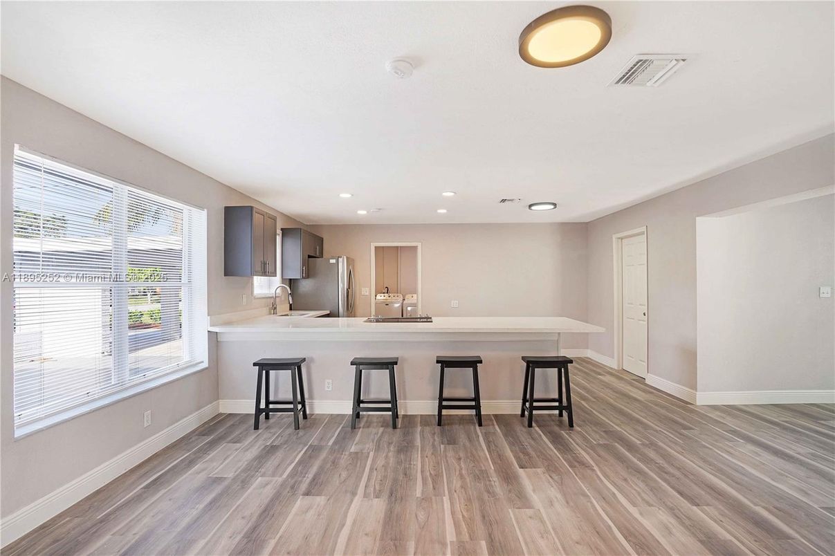Interior, Kitchen, Recessed Lighting, Wood Texture Flooring