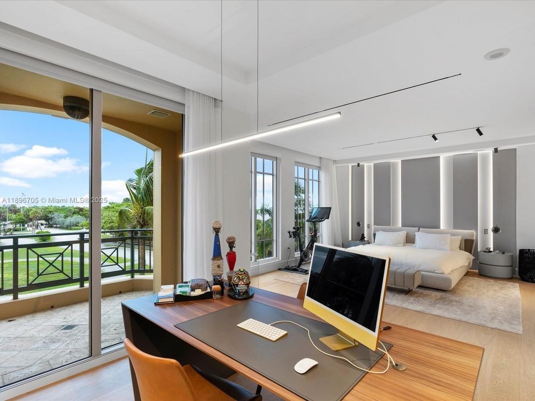 Bedroom, Fitness Equipment, Home Office, Interior, Recessed Lighting, Water, Wood Texture Flooring