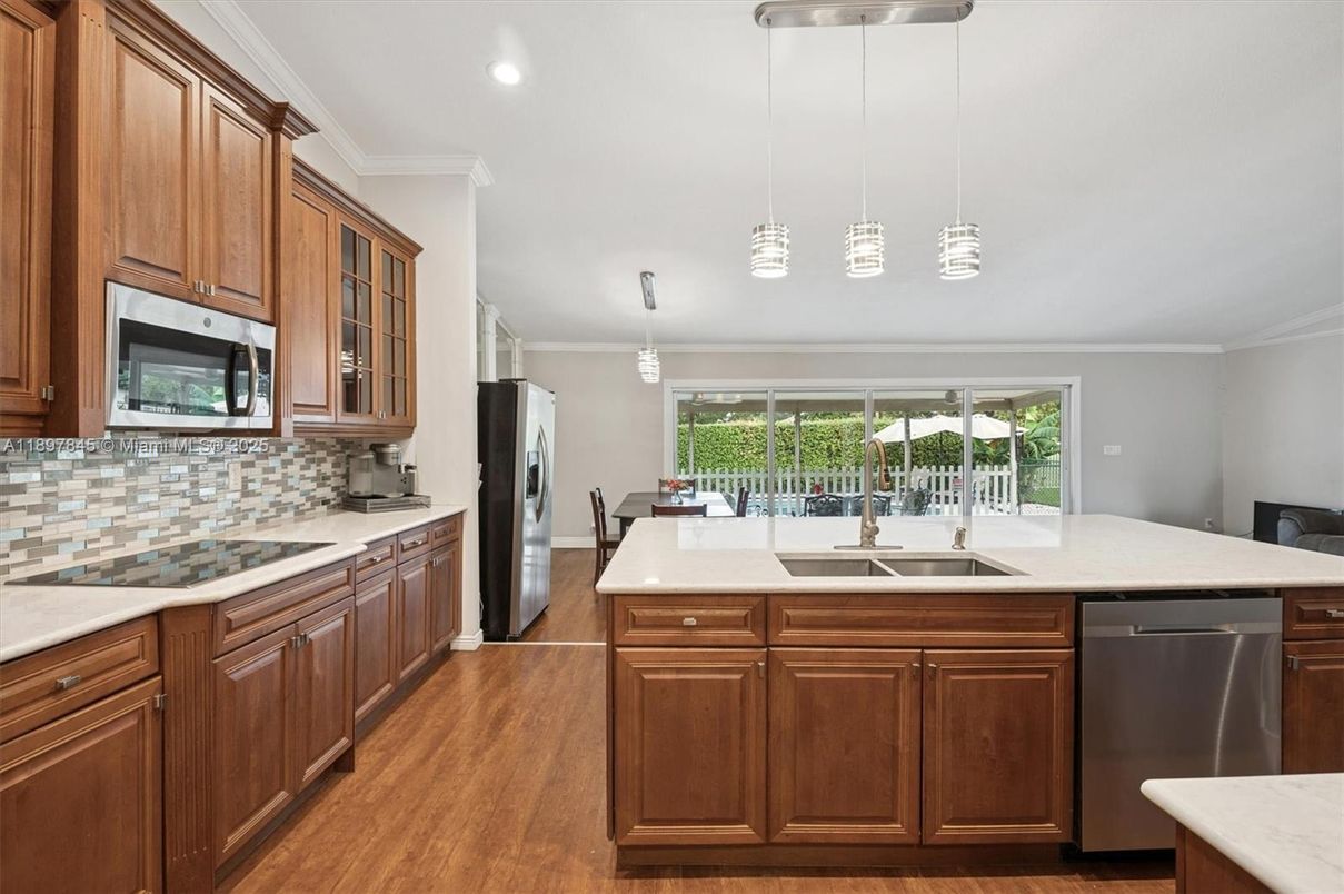 Interior, Kitchen, Pendant Lights, Recessed Lighting, Wood Texture Flooring
