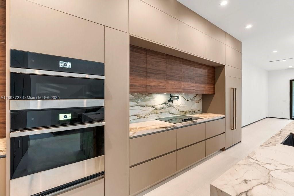 Interior, Kitchen, Marble, Recessed Lighting, Stainless Steel Appliances