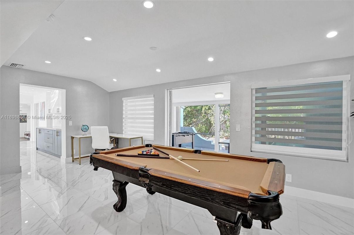 Billiard Table, Game Room, Interior, Marble, Recessed Lighting