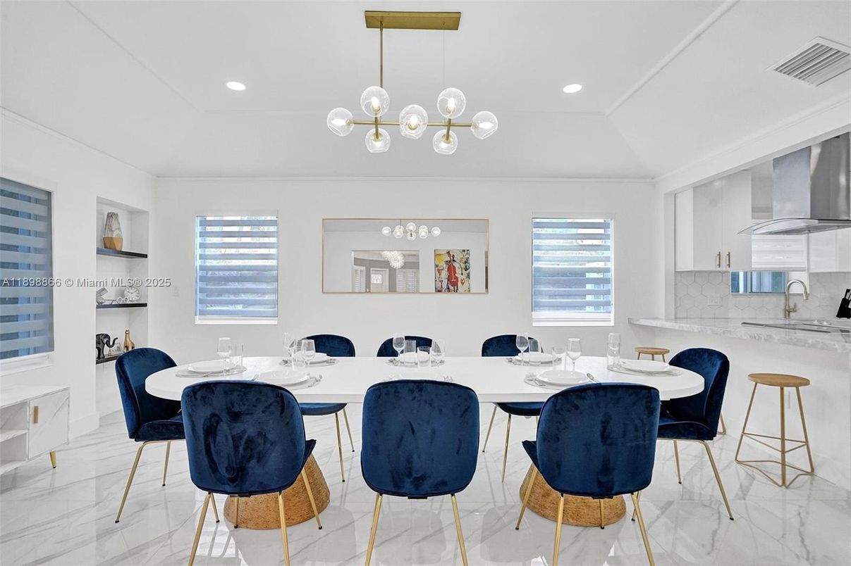 Dining room, Interior, Marble, Pendant Lights, Recessed Lighting