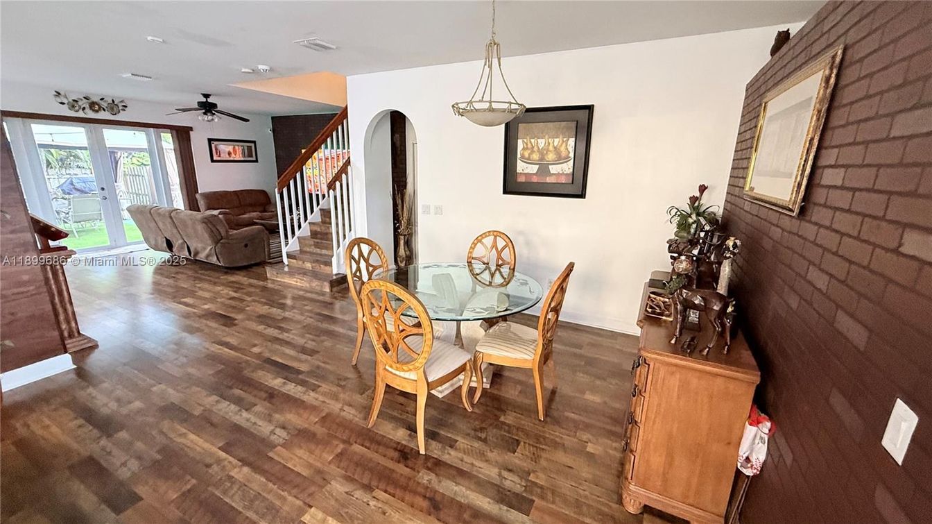 Dining room, Interior, Pendant Lights, Wood Texture Flooring