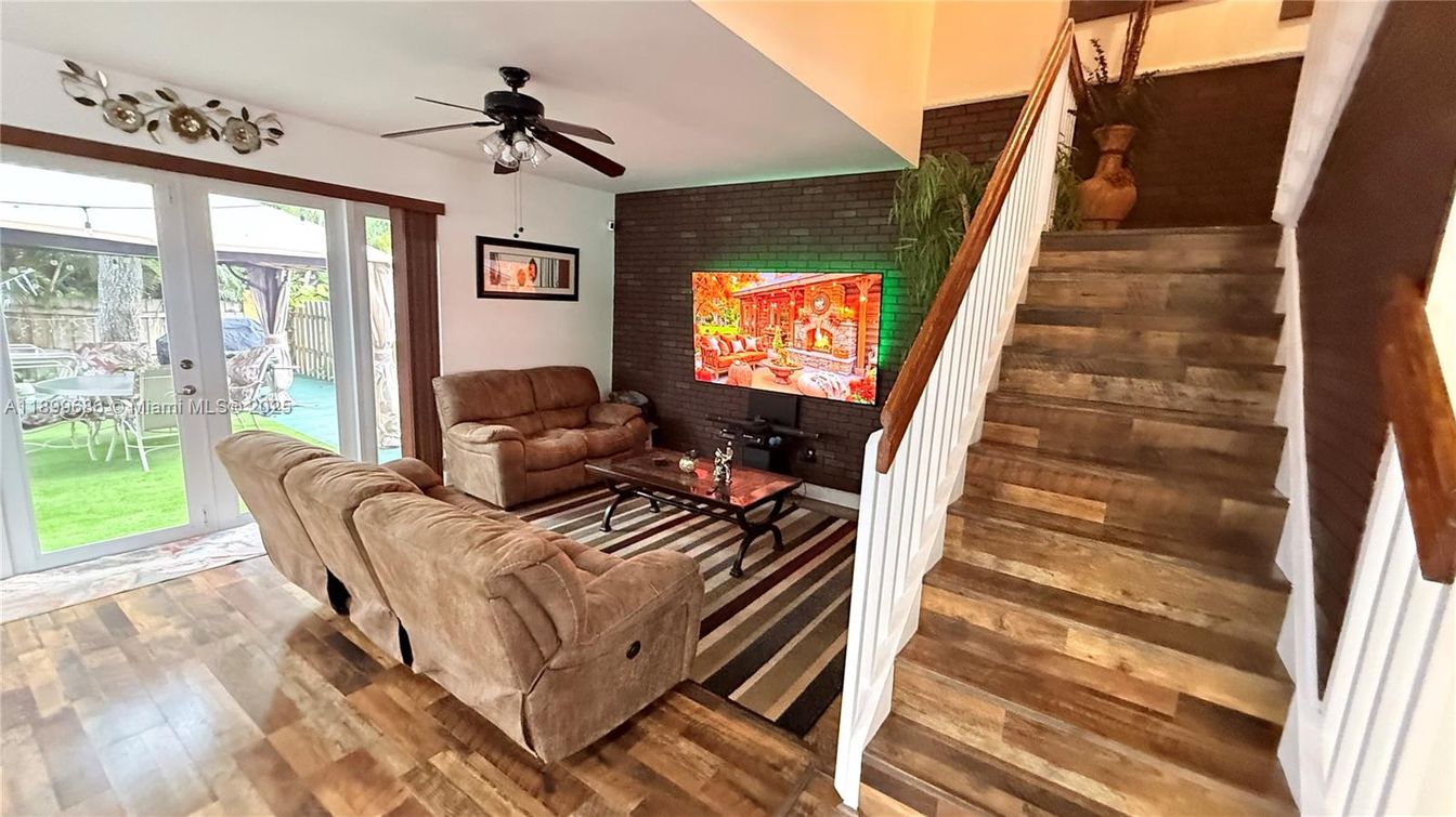 Interior, Living room, Stone Walls, Wood Texture Flooring