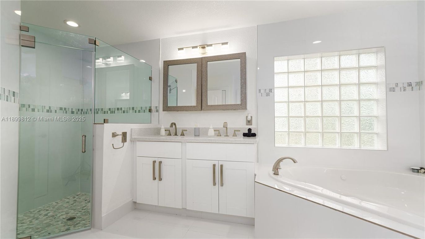 Bathroom, Dual Sink Vanities, Glass Shower, Interior, Recessed Lighting