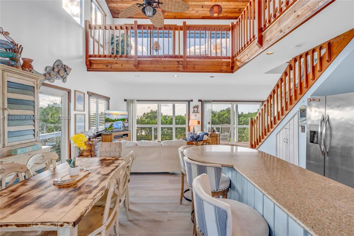 Interior, Kitchen, Living room, Recessed Lighting, Stainless Steel Appliances, Wooden Beams, Wooden Ceilings, Wood Texture Flooring