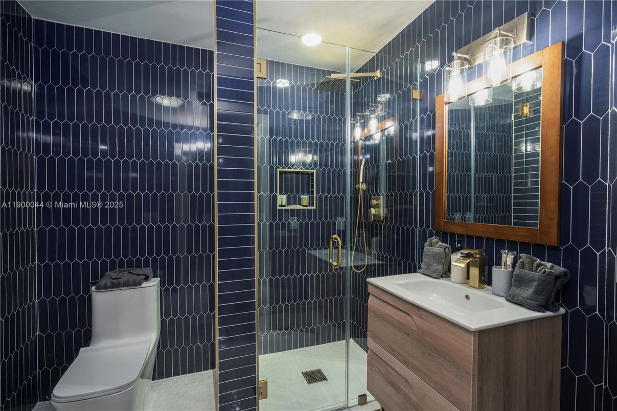 Bathroom, Glass Shower, Interior, Recessed Lighting